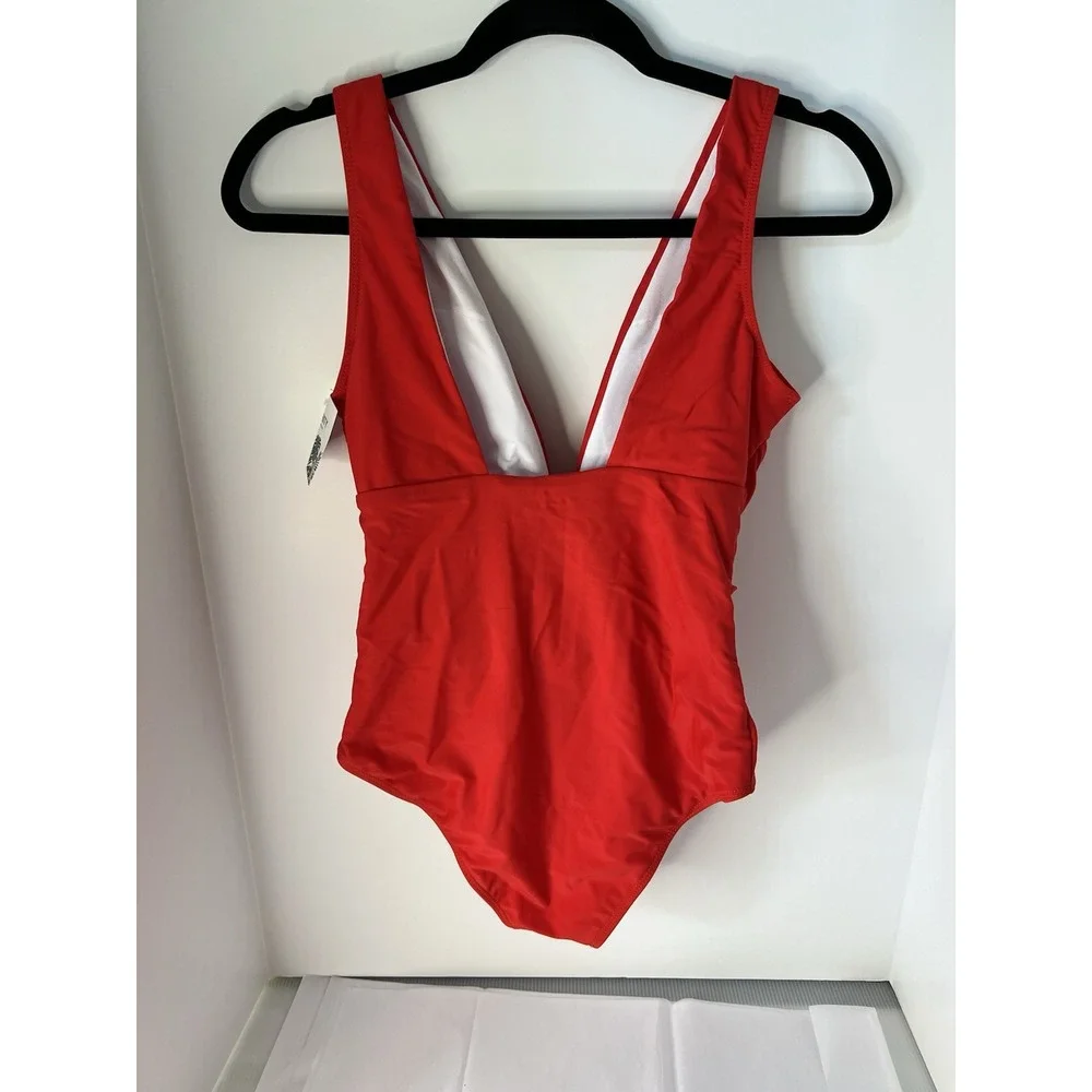NWT B2Prity‎ Red One Piece Swimsuit Deep V Neck 3D Flower Detail
